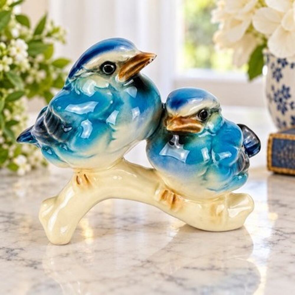 Vintage Goebel W Germany Blue Birds on Branch Porcelain Figurine Pair